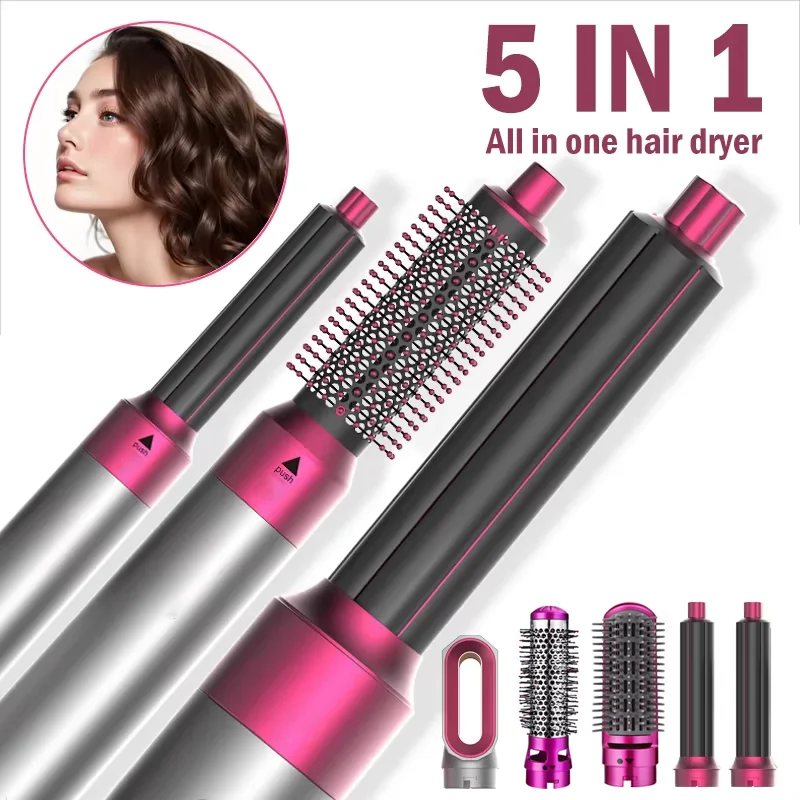 Set de Peinado Multifuncional 5 en 1: Plancha, Rizador, Peine Caliente, Secador de Pelo y Peine Eléctrico, Herramientas de Peluquería