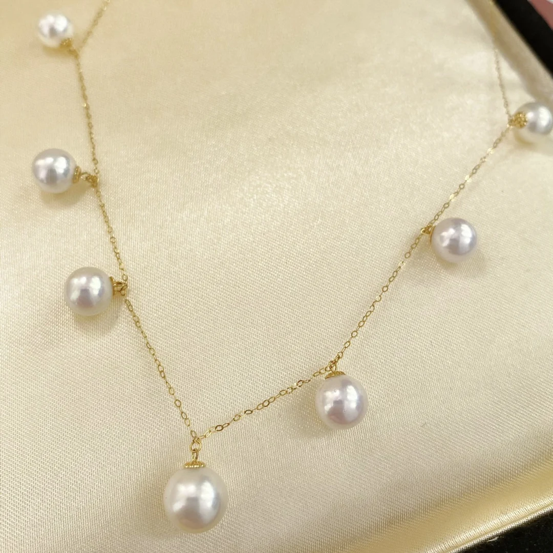 

Ожерелье из натурального жемчуга из 18-каратного золота, цепочка «Небо, полная звезд», элегантная цепочка 7-8 мм, 6-7 мм, натуральный пресноводный жемчуг, легкие невозможны