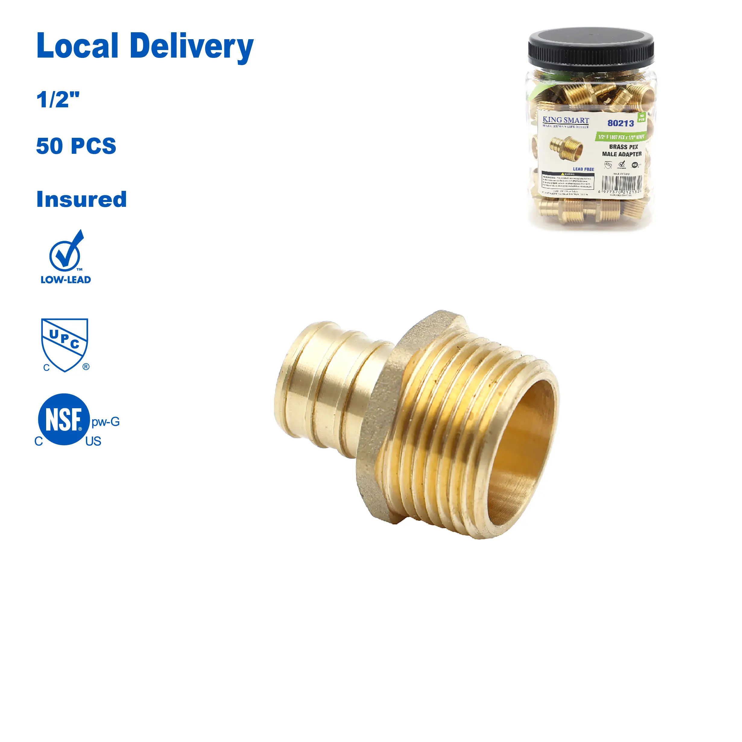 

KING SMART Crimp/F1807 PEX 1/2 "* 1/2" Мужской NPT PEX Прямой штекерный адаптер; Бессвинцовая латунь; 50 шт./корпус; 80213