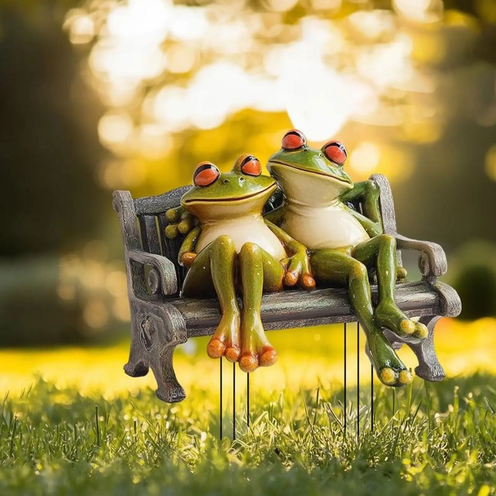 

Скульптура-пара лягушек на скамейке, 2D плоские акриловые статуэтки лягушек, фигурки-украшения для дома, веранды, двора, улицы, декора книжных полок
