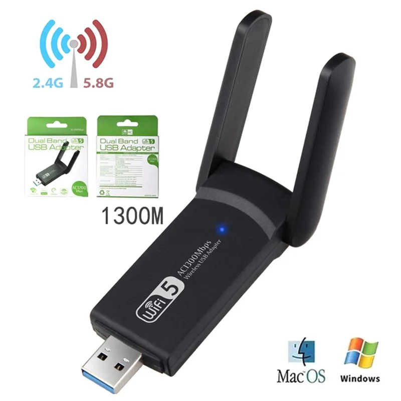 

1300Mbps USB WiFi Adapter Bluetooth 4.2 Dual Band 2.4G/5G Network Card Dongle Wireless External Receiver USB 3.0 Lan Ethernet