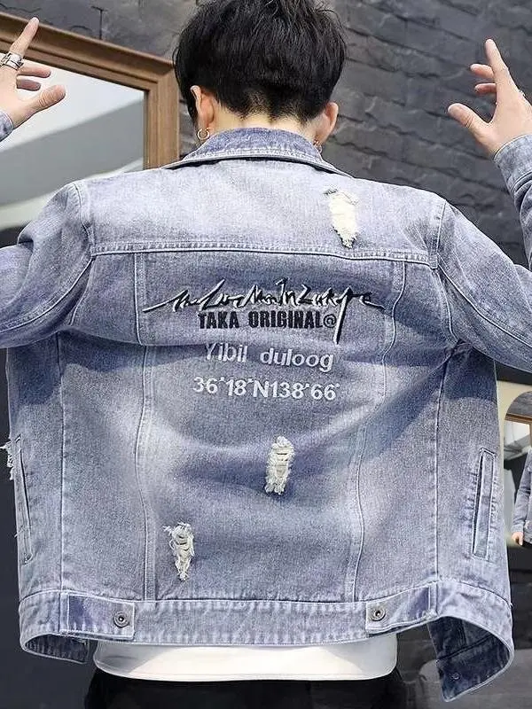 

Casual Men's Denim Jaet Spring Autumn High End Multiple kets Trendy Versatile Collared Leisure Jaet Haome Blue Jeans