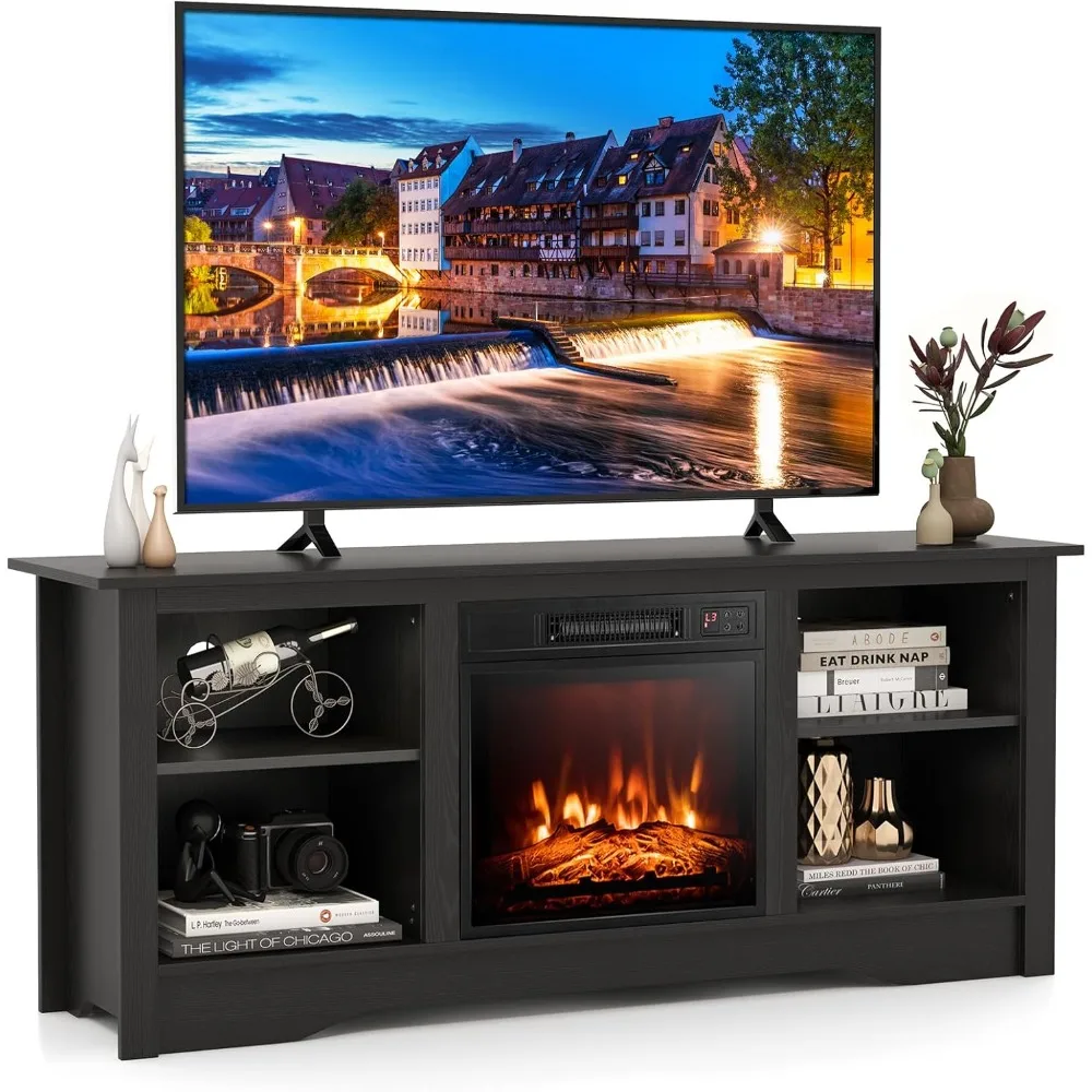 

TV Stand with 18” Electric Fireplace, for Flat Screen TVs Up to 65” with Adjustable Shelves, Fireplace TV Cabinet with Remote