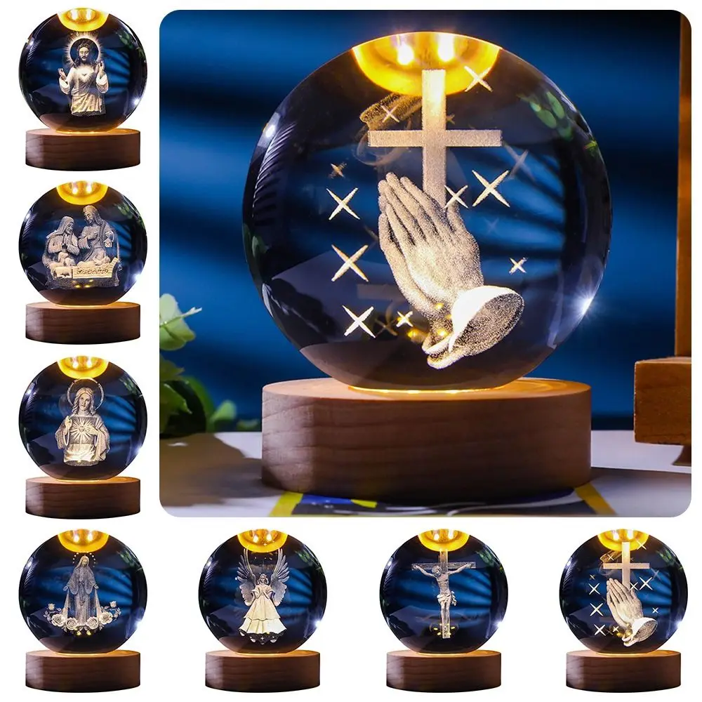 

1Pcs LED Display Stand 3D Night Light Round Base Holder Wooden Crystals Glass Ball Warm Light USB Light Illumination Handicraft