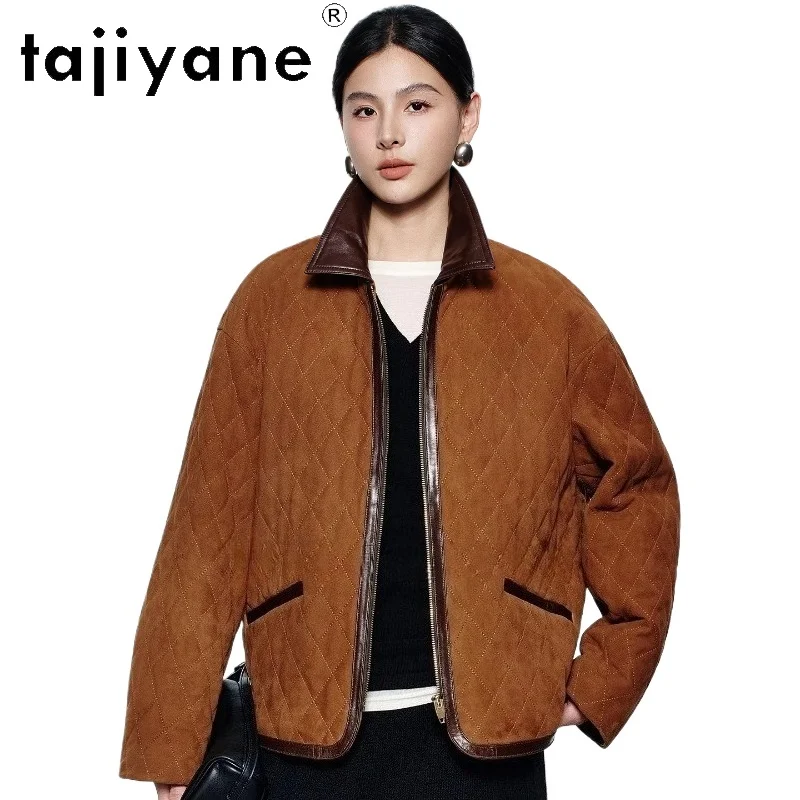 

Женская короткая замшевая куртка TAJIYANE из овчины и верблюжьего пуха, натуральная кожаная куртка, теплая зимняя женская одежда 2026, косуха женская