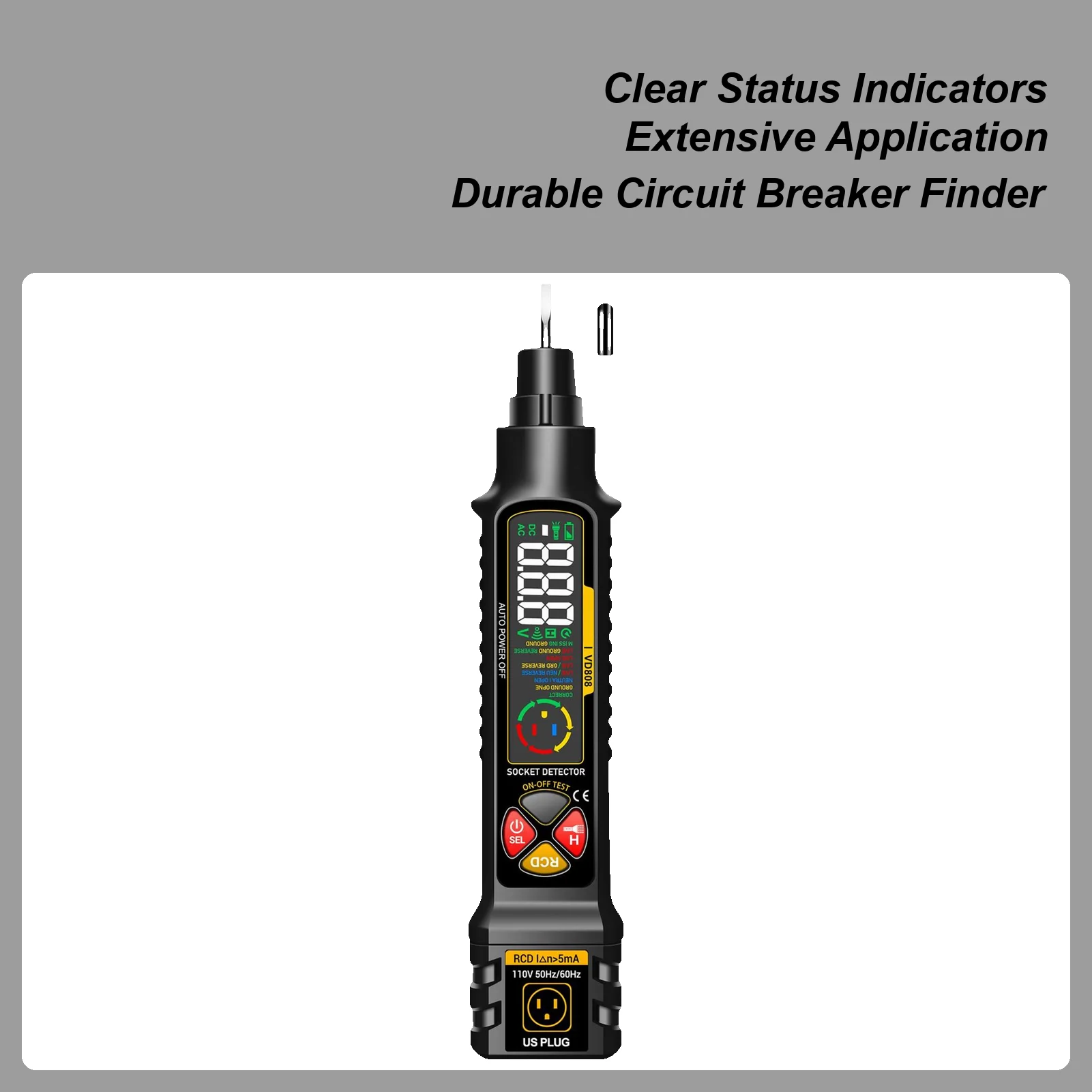 

Тестер розеток Умный прибор для проверки розеток со светодиодным дисплеем и подсветкой Автоматический выключатель переменного тока 2-300 В для домашнего электроэнергетического автокемпера