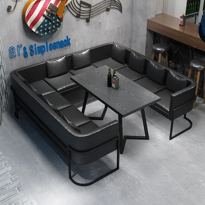 

Wrought iron industrial style bar sofa, retro clear bar, music theme café, dining, U-shaped booth table and chairs