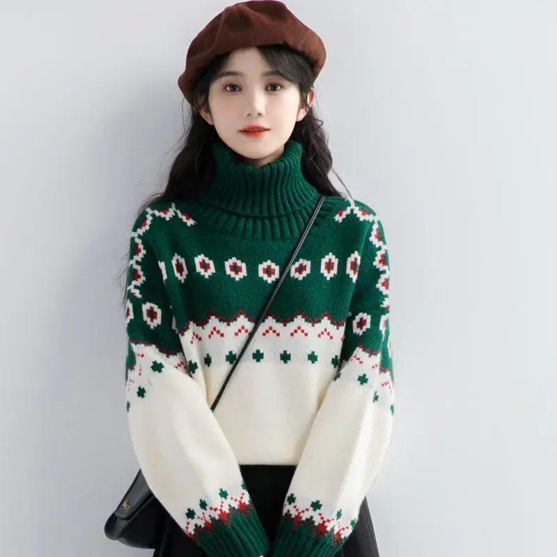 

Christmas Women's Sweater Turtleneck Korean Style Same As Internet Celebrity Pullovers Sweet Female Autumn Winter Jumpers Cloth