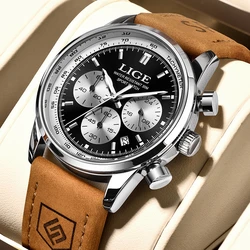 LIGE Men Watch Sport Leather Military Quartz Watches Male Chronograph Luxury Man Wristwatch Waterproof Luminous Date Clock Reloj