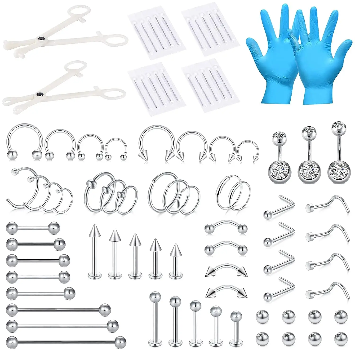 75PCS Mixed-size Piercing Kits for All Piercings,14G 16G 18G 20G Piecing Needles for Ear  Nose Septum Lip Nipple Piercing