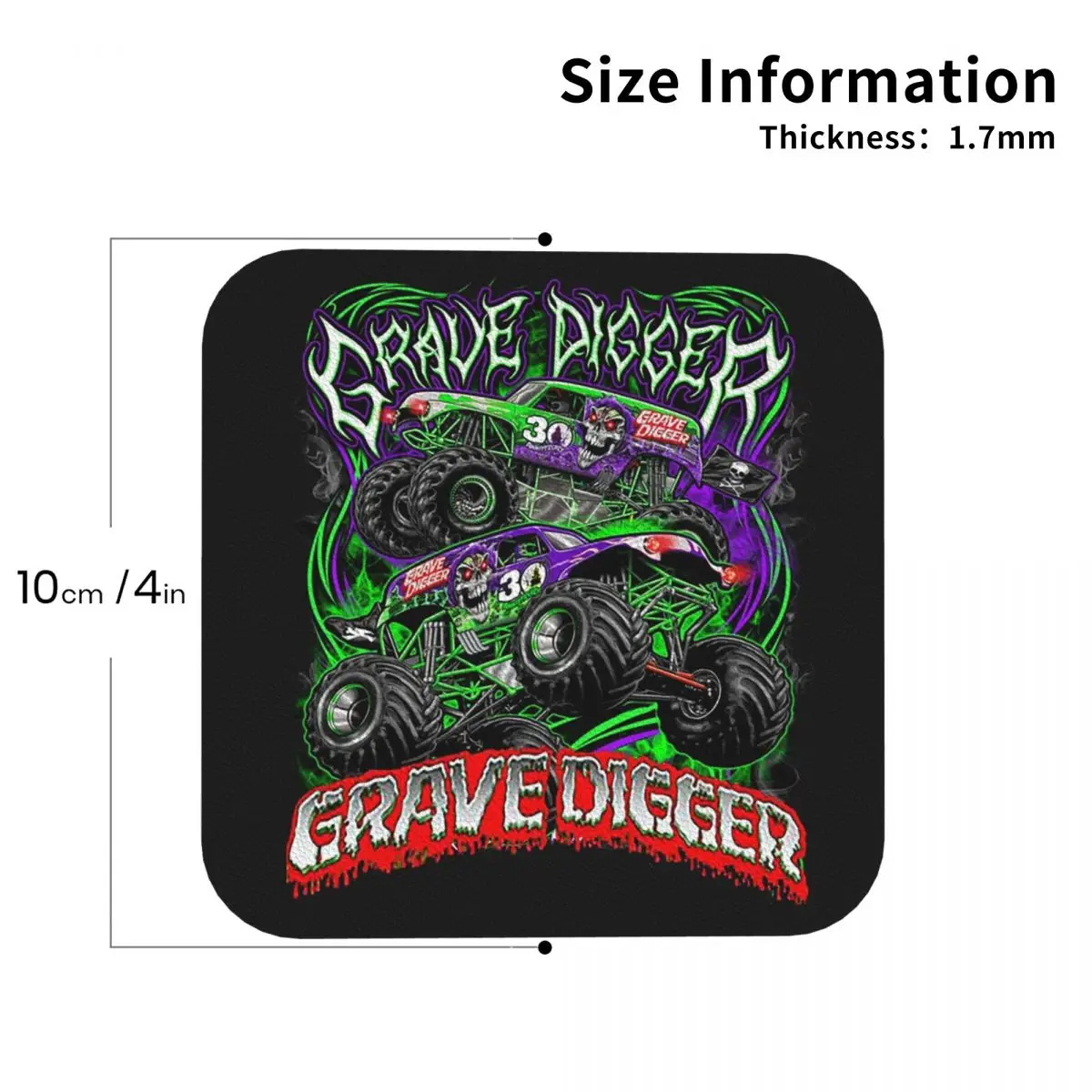 

Monster Jam Grave Digger Monster Truck Подставки Кухонные салфетки Водонепроницаемые изоляционные кофейные коврики для чашек для декоративных подушечек Набор из 4 шт.