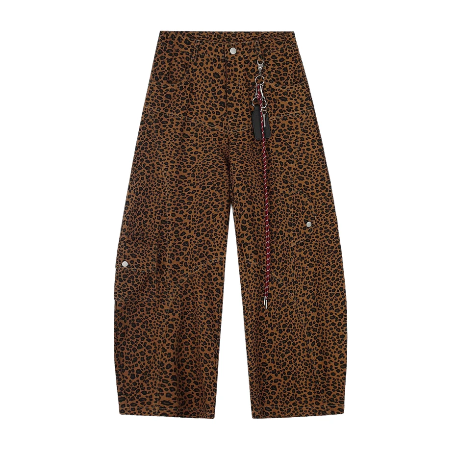 

Leopard Print Scimitar Jeans Mens Streetwear Punk Y2k Jeans Trousers Men Harajuku Vintage Baggy Wide-leg Denim Pants Male