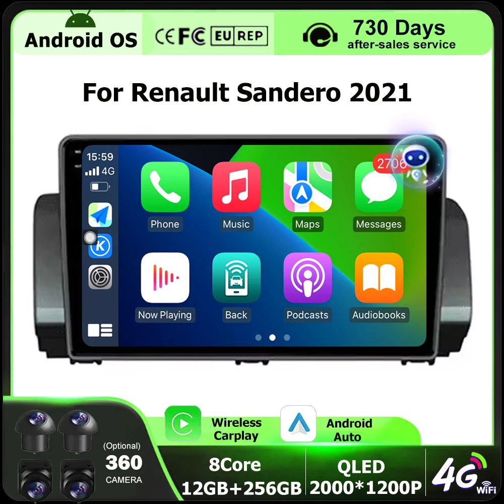 

Android Auto For Renault Sandero 2021 Car Radio Stereo Multimedia Video Player GPS Navigation Stereo 4G WIFI Carplay QLED Screen