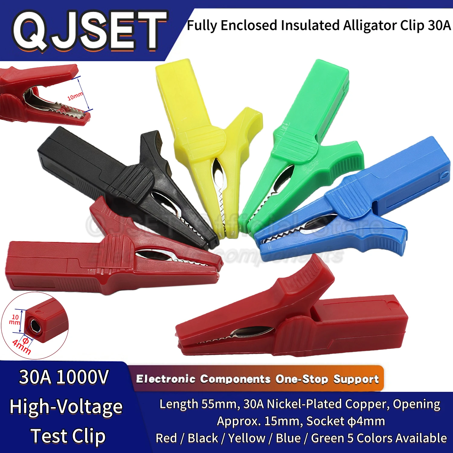 

1 шт./1 компл., 32 А, 55 мм, чистая медь, полностью закрытая изолированная розетка с зажимом типа «крокодил», 4 мм, тестовый зажим, зажим для высоковольтного соединительного кабеля