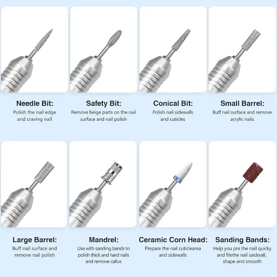 ชุดเจาะเล็บไร้สายแบบชาร์จไฟได้ปรับความเร็วเครื่องเจาะเล็บสำหรับอะคริลิคเจลผงจุ่มเล็บแบบพกพาตะไบเล็บ