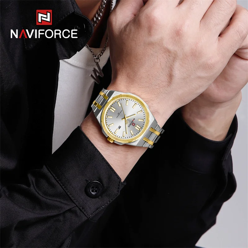 NAVIFORCE New Design Fashion Watch for Men Luxury Stainless Steel Strap Waterproof Date Luminous Quartz Wristwatch Reloj Hombre