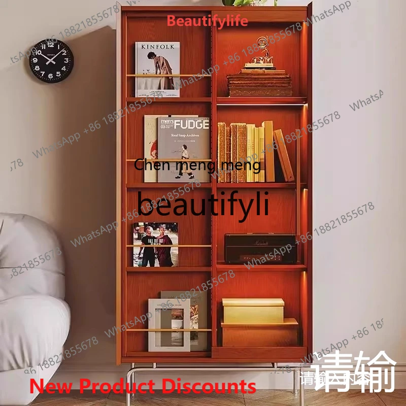 

2003 Solid Wood Magazine Cabinet Living Room Glass Door Storage Display TV Side Cabinet Study Retro