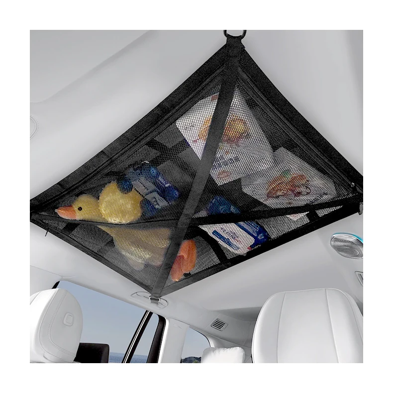 Camping Accessories Car Ceiling Cargo Net Pocket Droop Less Strengthen Load-Bearing Double-Layer Mesh Car Roof Storage Organizer