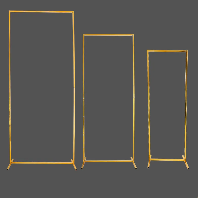 Iron Gold Background Event Square Metal Wedding Arch Backdrop 3 Piece Set