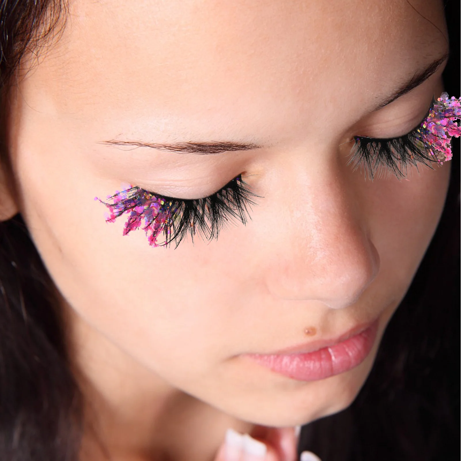 2pcs Glitter False Eyelashes Luminous Colored Lash Clusters Reusable Natural Looking Makeup Eyelashes For Women Cosplay Strip