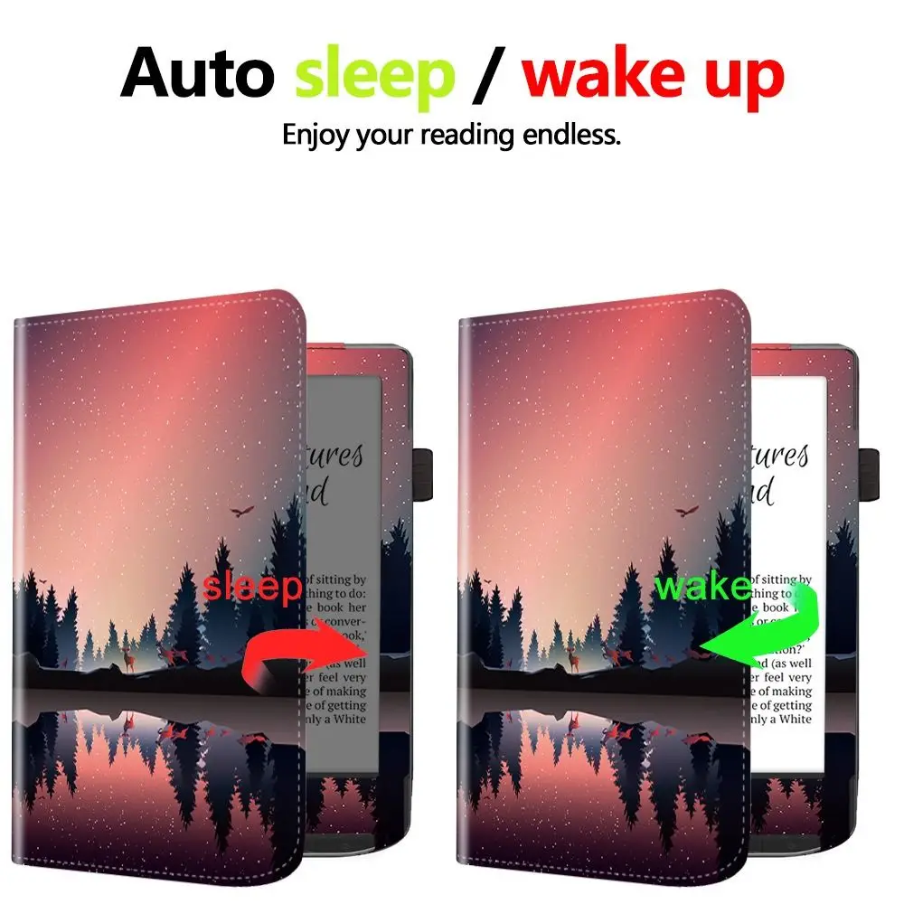 Smart Case para Pocketbook Verso, Verso Pro, Leather eReader Cover, Auto Sleep, Wake com Hand Strap, Kickstand, PB629, 634, 6"