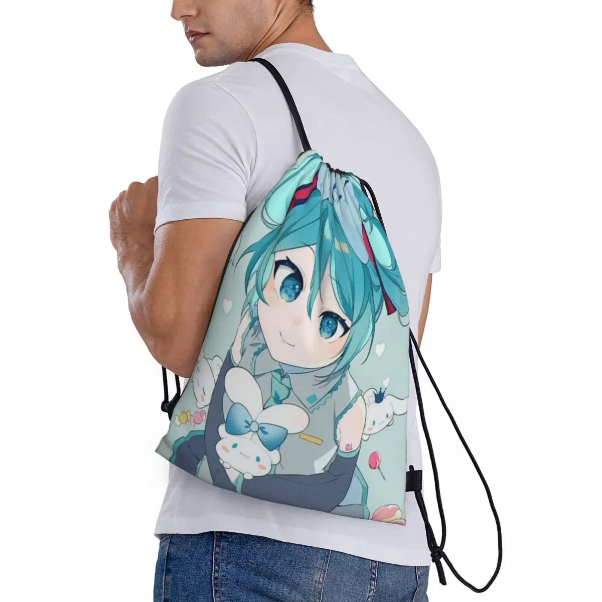 Hatsune Miku przenośna torba sportowa zagęszczony pasek ze sznurkiem plecak jeździecki siłownia buty ze sznurkiem torba ubrania plecaki