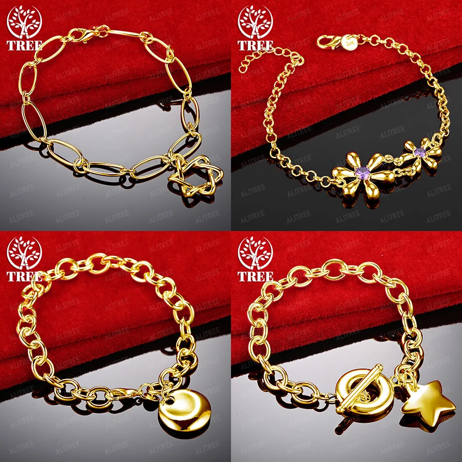 

Fine 18k Gold Bracelet Flower Star David Star Round Pendant Bracelet For Men Lady Party Wedding Noble Luxury Jewelry Accessories