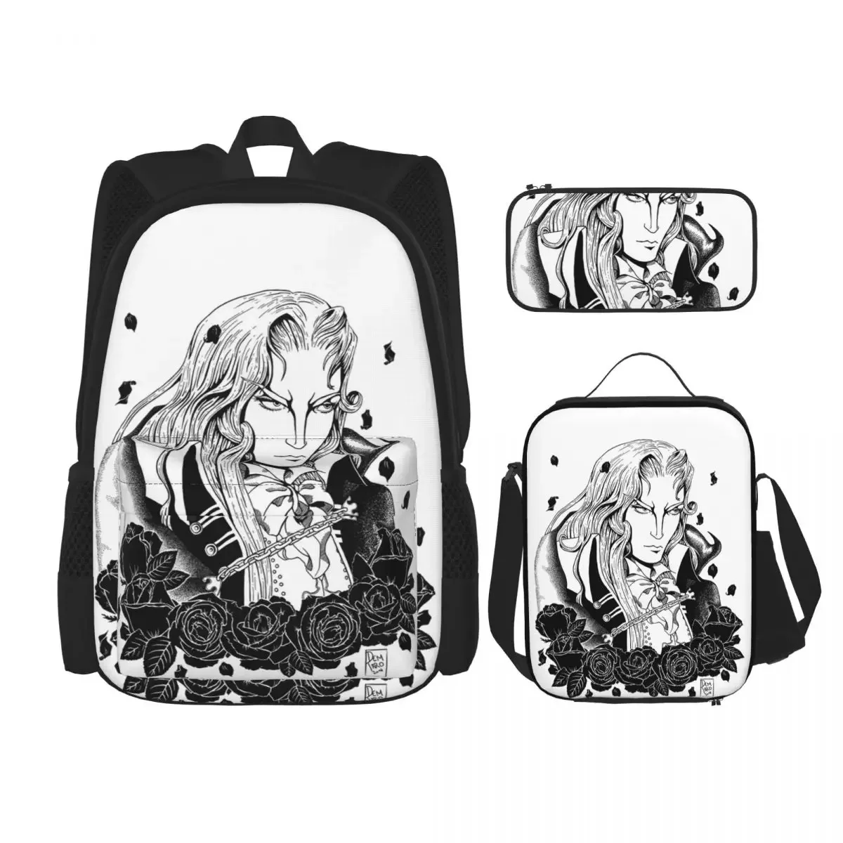 

Alucard From Castlevania Backpacks Boys Girls Bookbag Children School Bags Kids Rucksack Lunch Bag Pen Bag Three-Piece Set