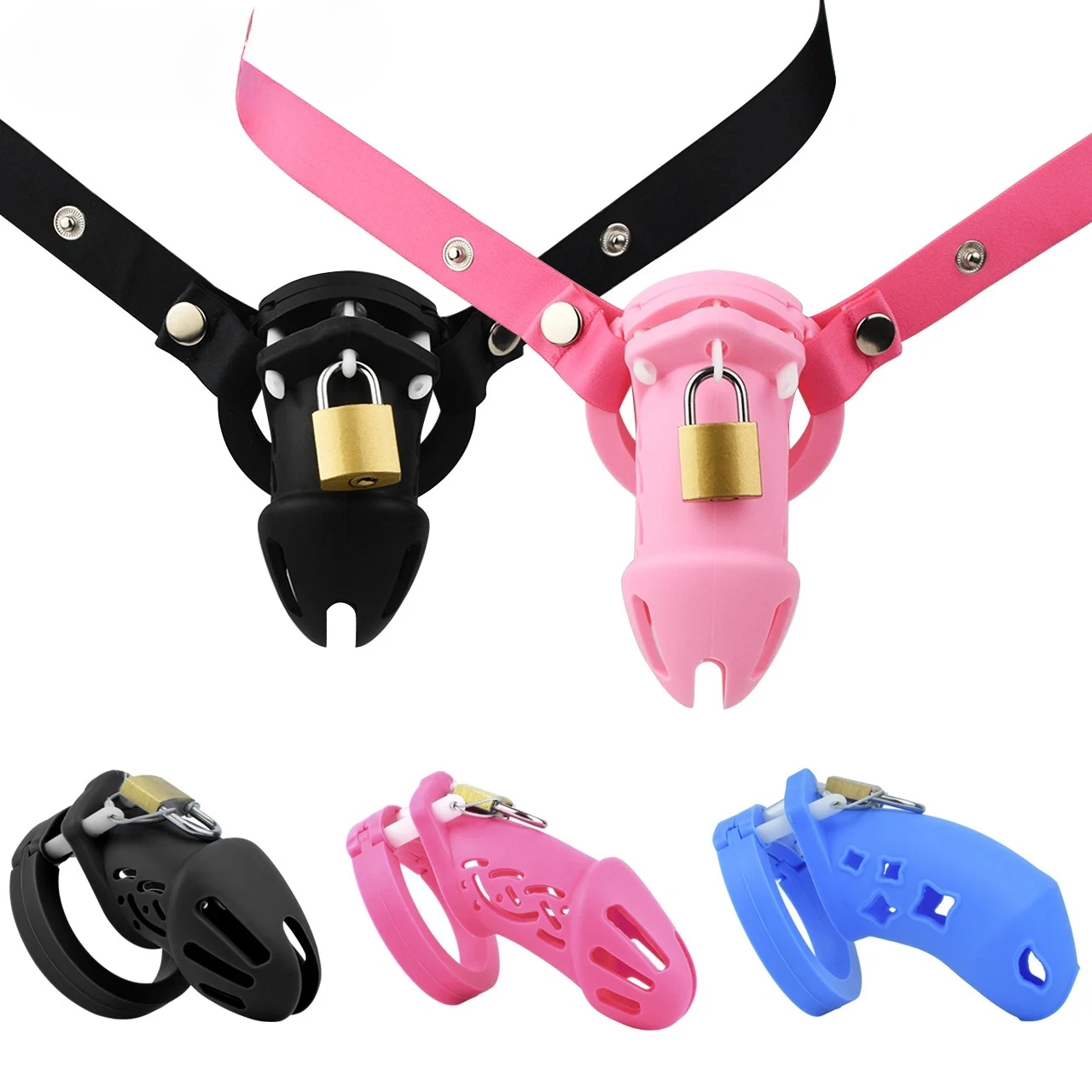 Soft Silicone Male Chastity Cage Device with 5 Penis Rings Adult Lesbian Sex Toys Fetish Sex Shop Sexy Toys for Men Sex Toi for