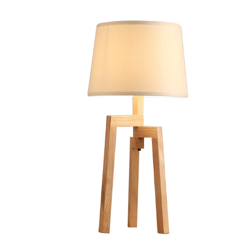 Modern Minimalist Wood Desk Lamp Bedroom Study Decor Nordic Linen E27 LED Lighting Living Room Table Lamp Fixture