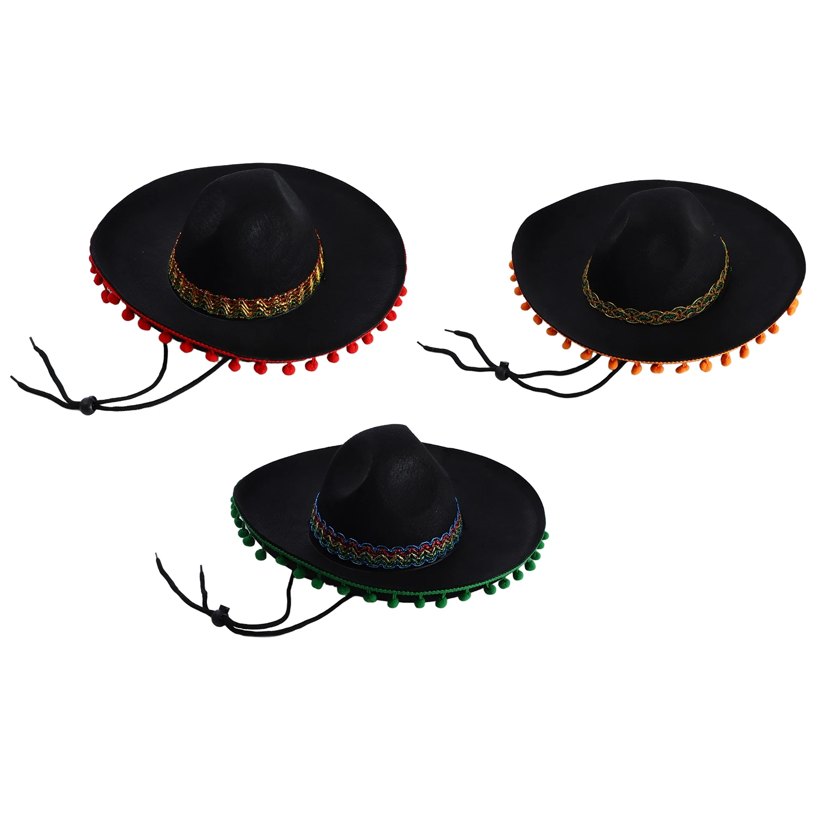 

Mexican Hat Wide Brim Felt Hat Metallic Woven Belt Embellish Drawstring Hat Women Men Summer Outdoor Sun Hat Sombrero Halloween