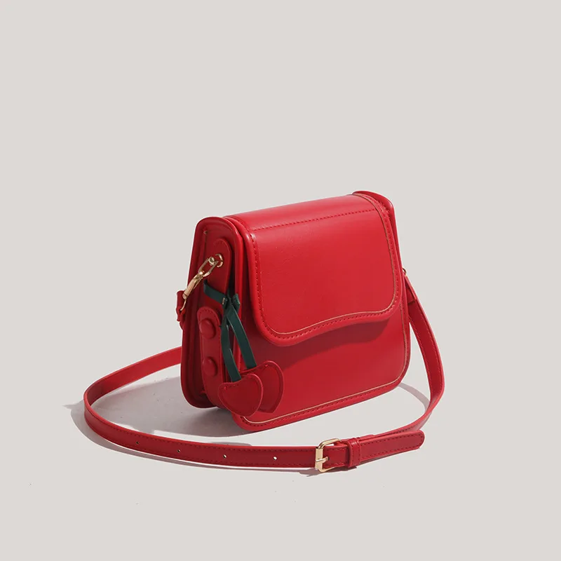 High Quality Retro Red PU Crossbody Bag 2024 Women\'s Light Luxury Magnetic Buckle Flap Underarm Bags Versatile Commuting Handbag