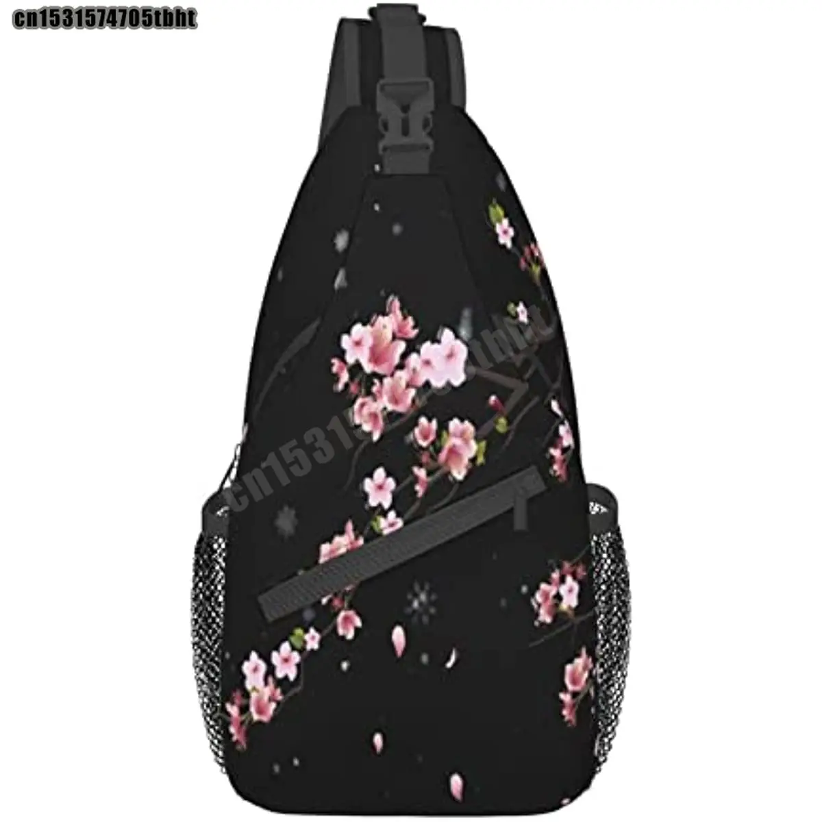 Cherry Blossom Sling Bag Crossbody Backpack,Falling Flower Petals Cherry Blossom Bloom Tree Branch Chest Bag Adjustable Casual