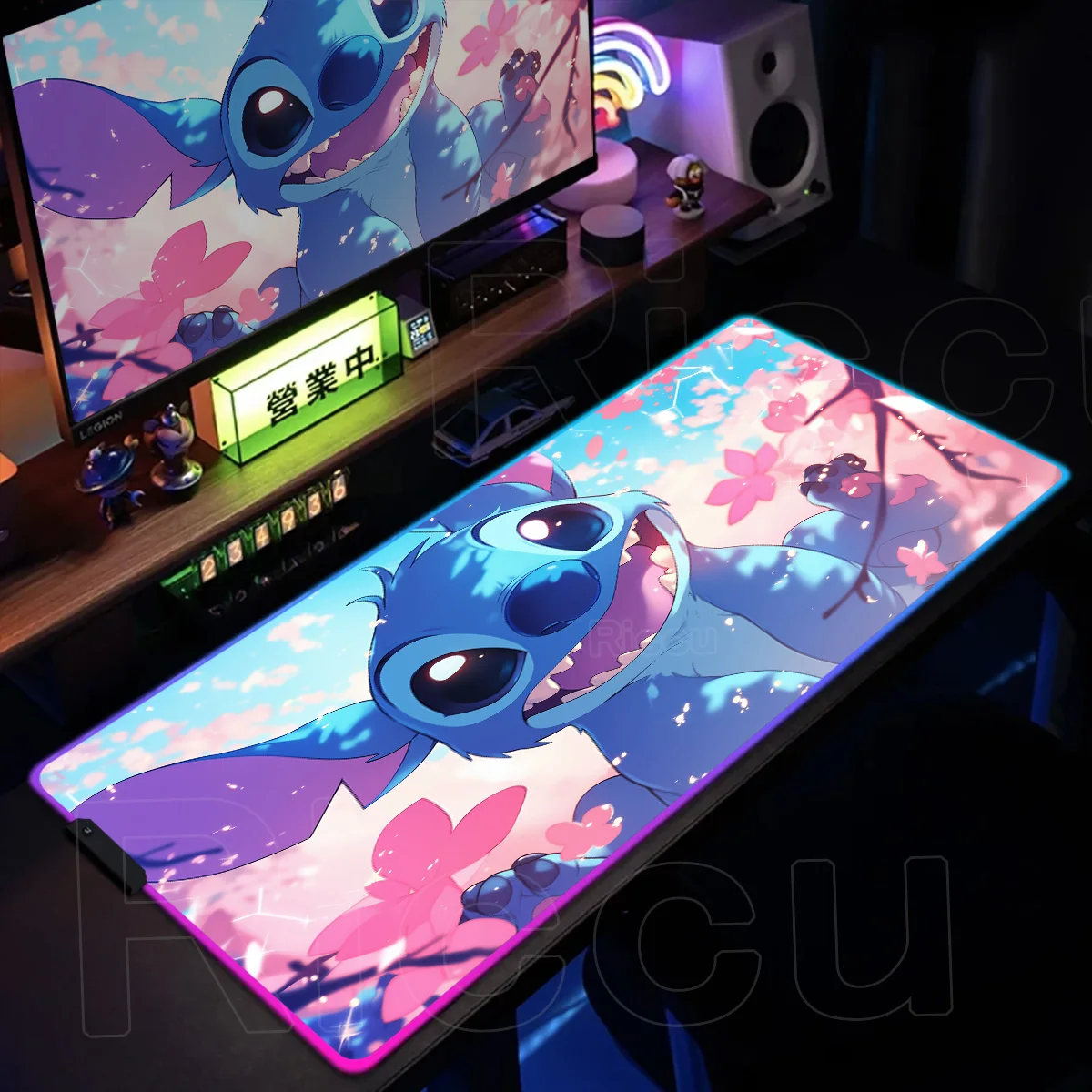

RGB Kawaii Stitch Keyboard Expansion Mouse Pad LED Glowing Mat Rubber Backlight Gaming Computer Laptop Pc Game Home Office Setup