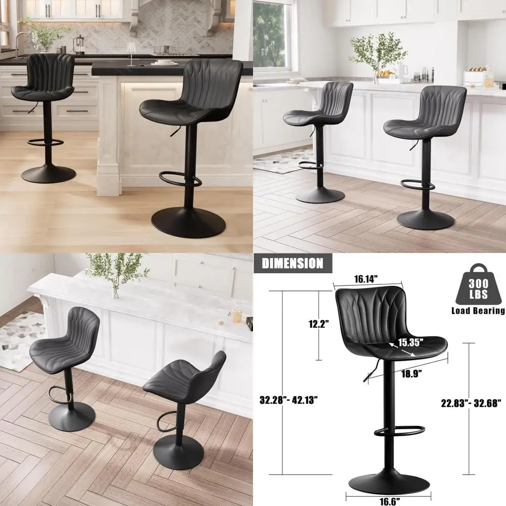 

Modern Upholstered Swivel Bar Stools Set of 2, Counter Height Chairs with Adjustable Back for Kitchen Island and Tall Dining