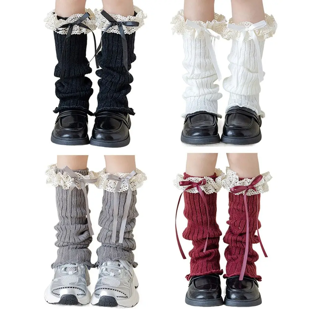 

Harajuku однотонные кружевные гетры вязаные милые стильные детские гетры с кружевной отделкой чехлы для ног осенний сезон