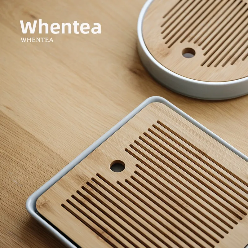 Simple Japanese Style Bamboo Ceramic Double Layer Tea Tray Water Collecting Ash Glaze Home Use Small Tea Table WUSEI Brand