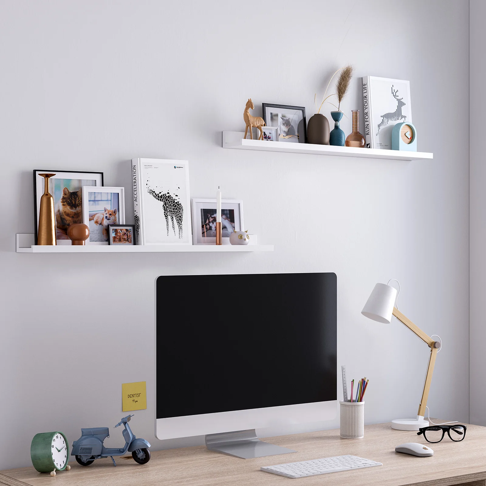 SONGMICS Floating Shelves: Set of 2 Ledge Shelves, 10 x 80 cm. Ideal for Picture Frames, Books. Perfect for Various Rooms. White