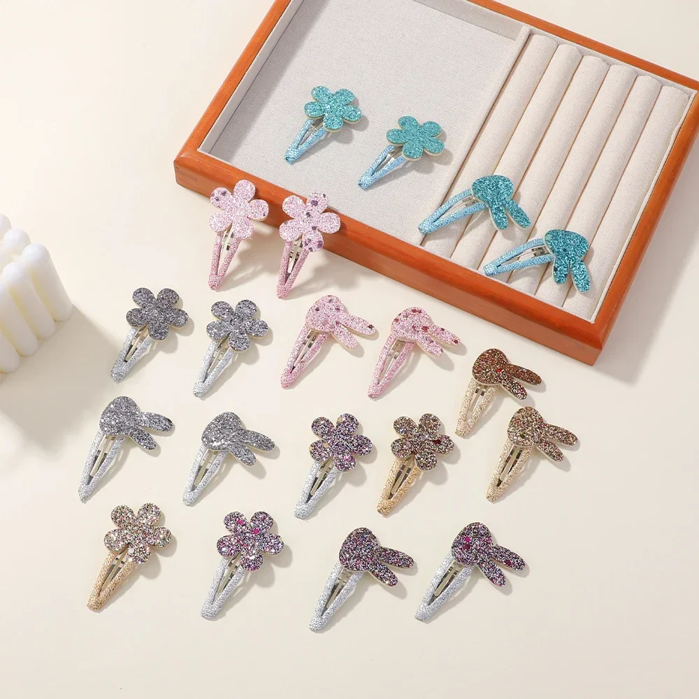 10Pcs Fashion New Glitter Flower Rabbit BB Handmade Hairpins For Cute Baby Girls Hair Clips Barrettes Headwear Hair Accessories