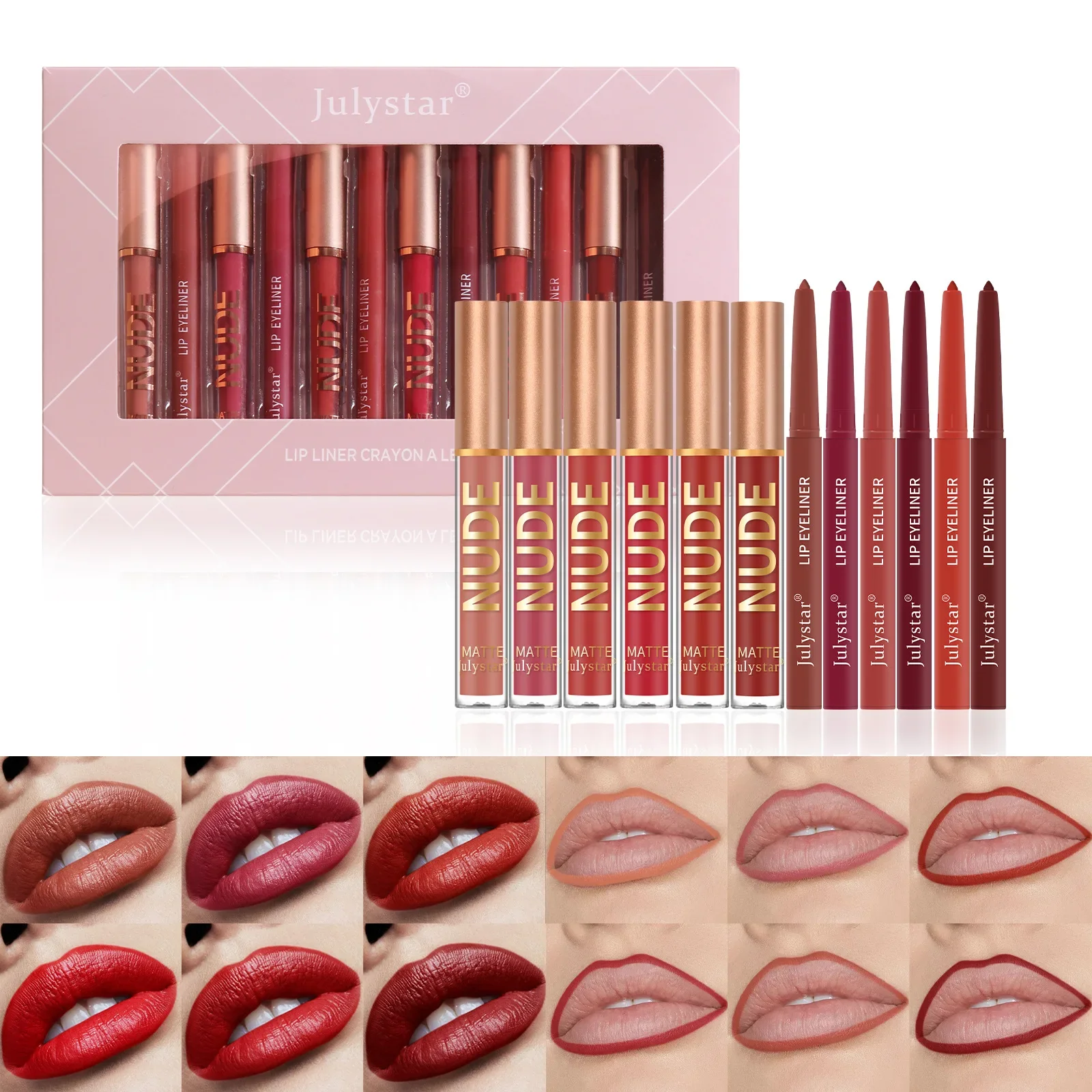 MISS ROSE Set per il trucco Smalto per labbra idratante che non sbiadisce Trucco per labbra Tazza antiaderente Rossetto opaco Lipliner Regalo per le donne