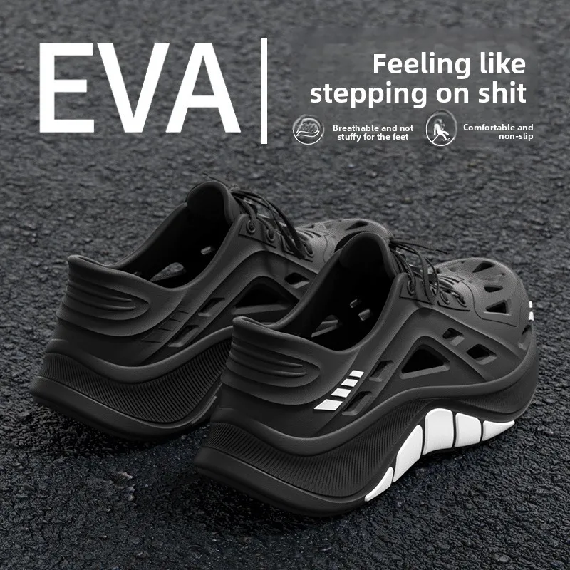 Thick soled perforated shoes for men summer outerwear, anti slip and wear-resistant driving toe sandals men's trendy men's shoes