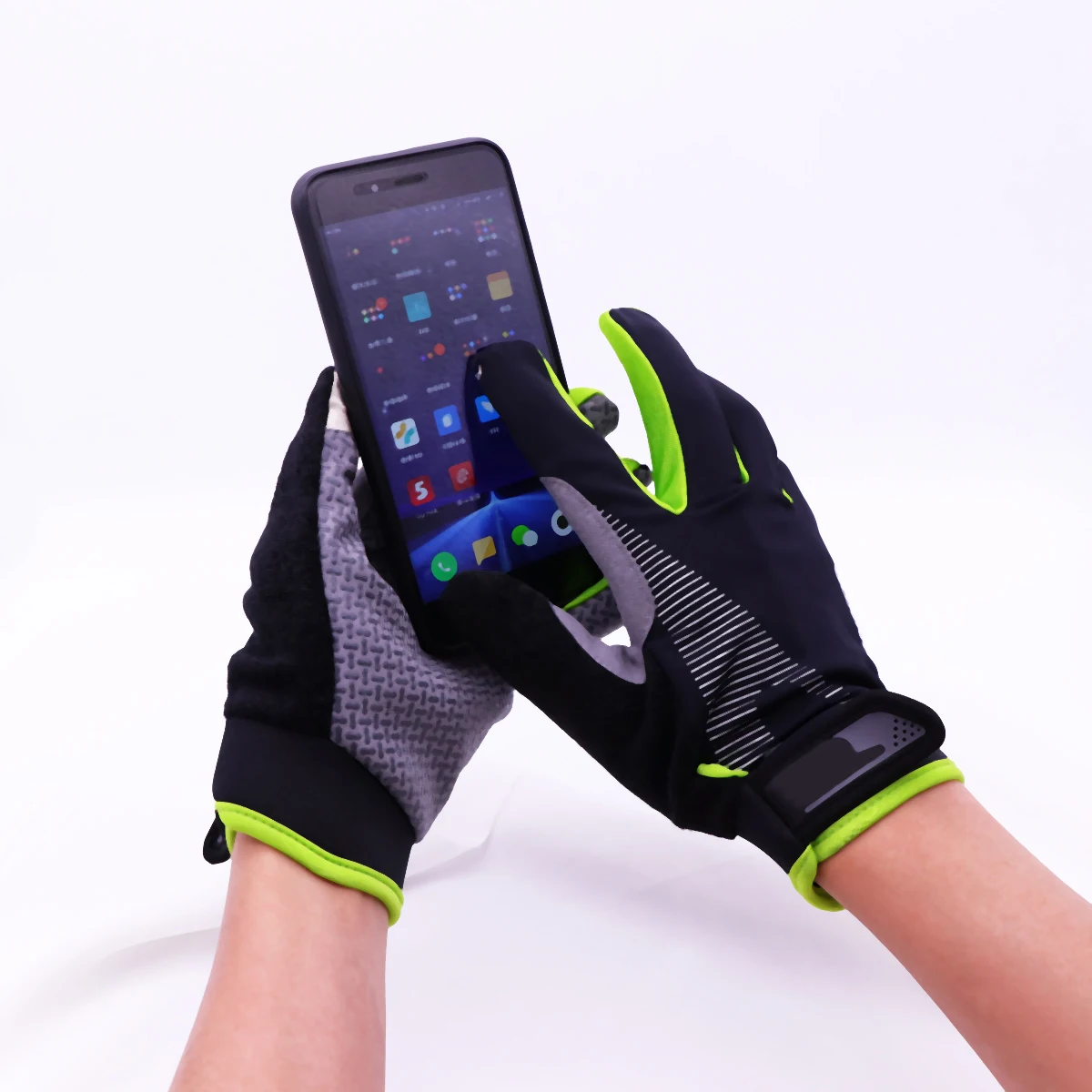 

Cycling Nonslip Full Finger Gloves Black Green Size L for Mountain Bike Road Racing Outdoor Sports Wear-Resistant Breathable