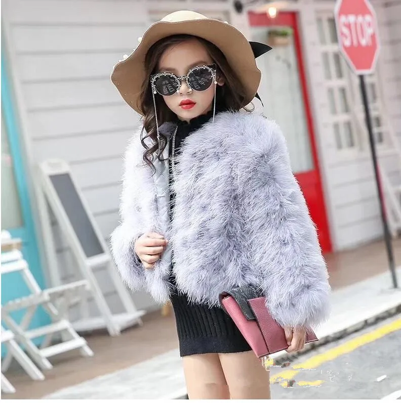 الجملة أطفال سترة النعامة الحقيقية، زهرة فتاة حفل زفاف معطف، أفخم ريشة بوليرو مع خيارات متعددة الألوان