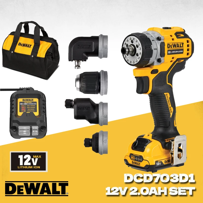 Dewalt furadeira sem fio sem escova dcd703 5-em-1 kit de driver 12v multifuncional chave de fenda elétrica recarregável ferramenta elétrica dcd703d1