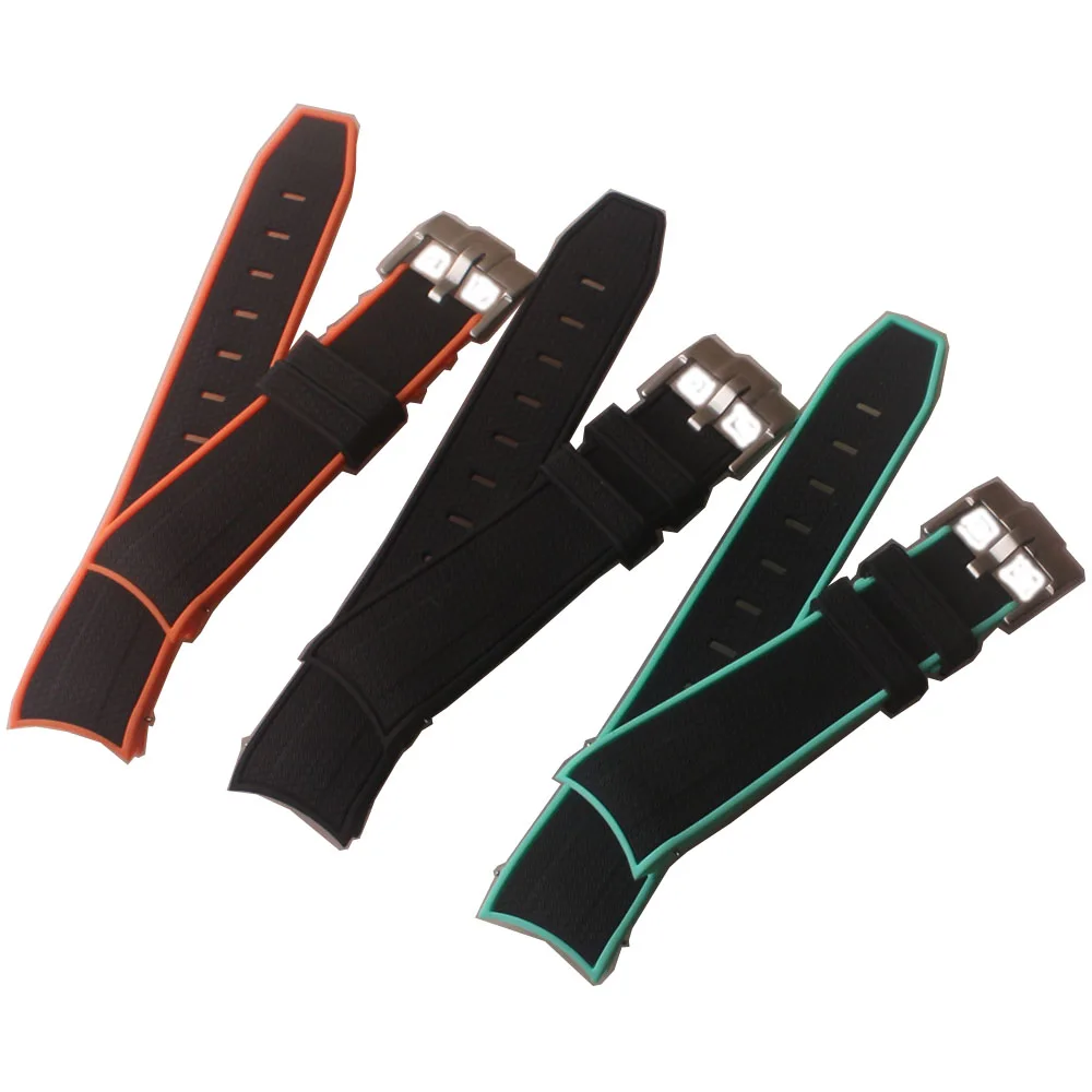 

Rubber Watchband For Omega X Swatch Joint MoonSwatch Sports 20mm Black Watch Strap Curved End Orange Green bottom special bands