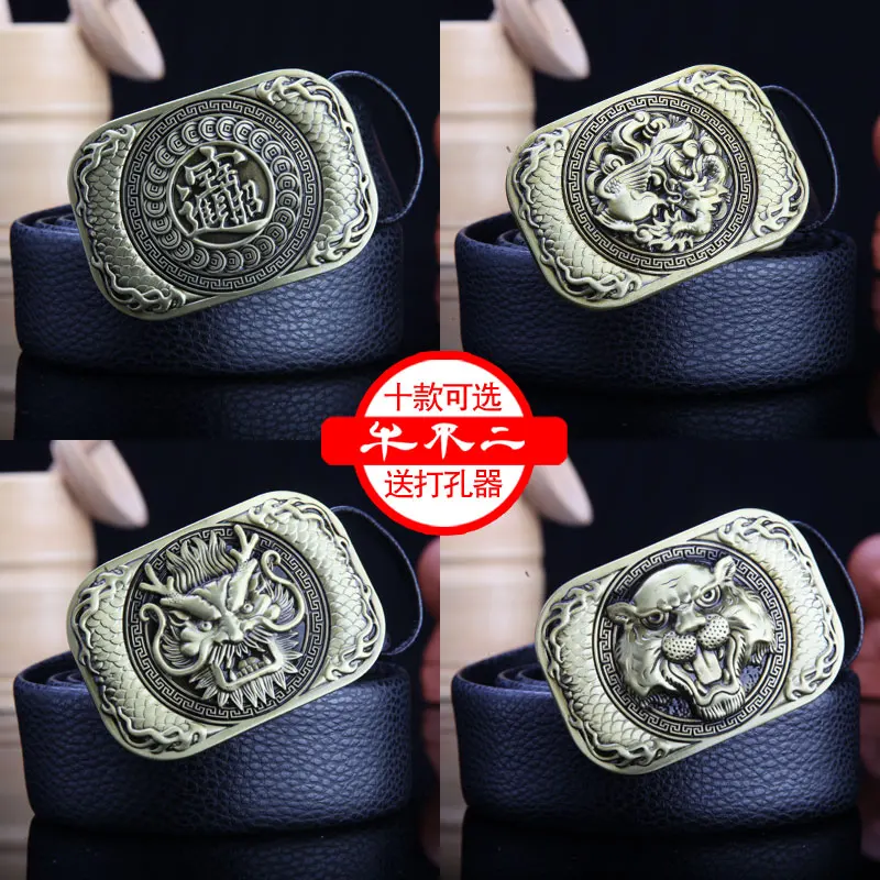 Ceinture en cuir de luxe pour hommes, ceinture de créateur de dragon chinois, environnement neuf, plaque de jeans vintage