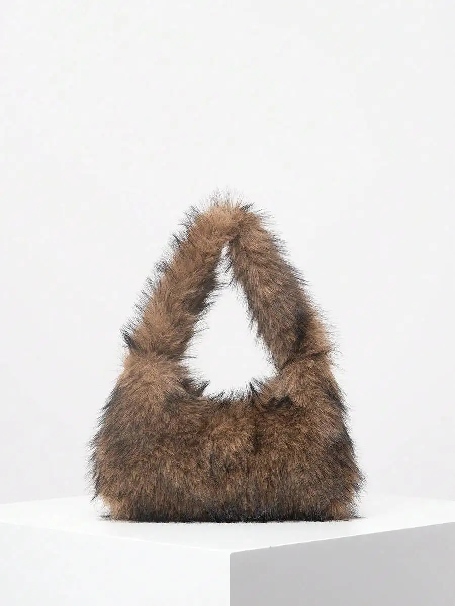 

Fluffy Faux Fur Mini Tote Bag for Women, Y2K-Inspired Shoulder Bag, Soft Textured Handbag for Parties & Casual Wear