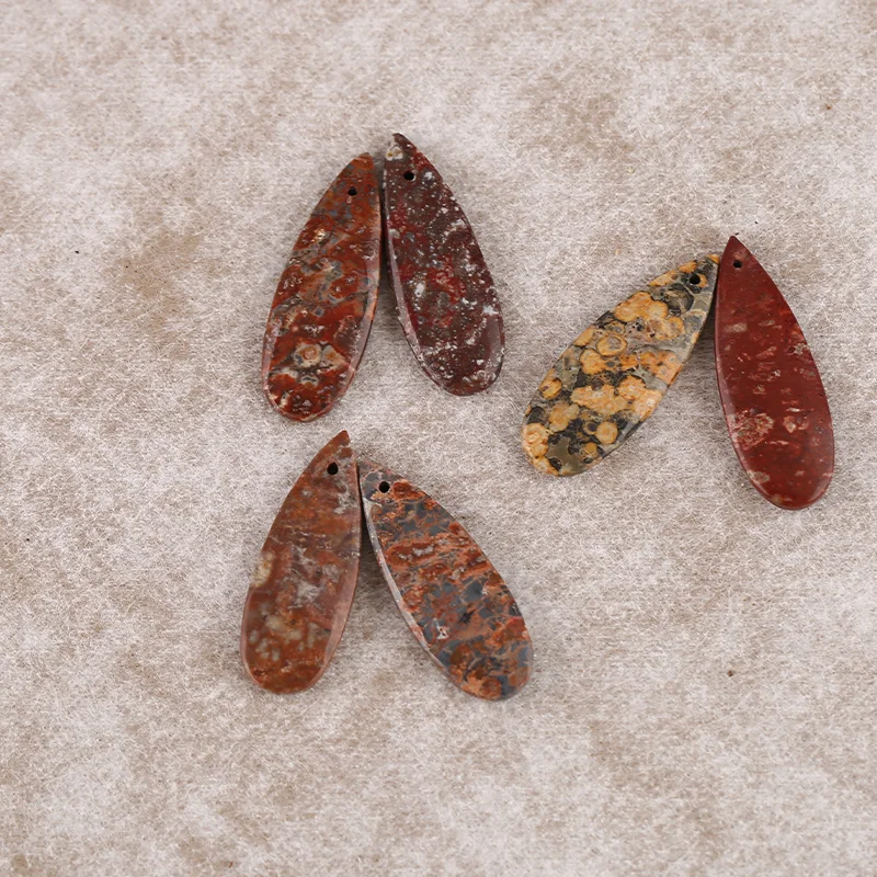 6pcs Red Orbicular Rhyolite Birds’Eye Jasper Leopard Skin JaspStone Beads Set - Artisanal Water Drop Earring beads