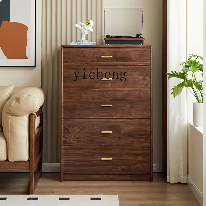 

FY Full Mortise and Tenon Glass North American Black Walnut Bedroom Solid Wood Storage Drawer Cabinet