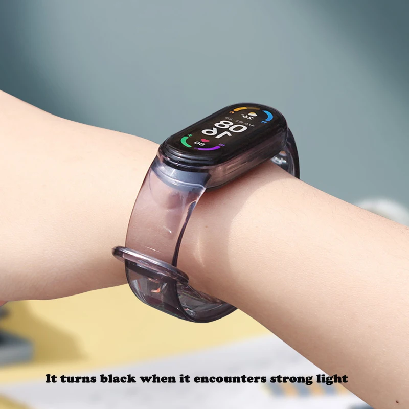 Transparent color changing watch band For Xiaomi Mi band 7 6 5 4 3 Replacement Smart watchband Bracelet for Mi band 5 Strap